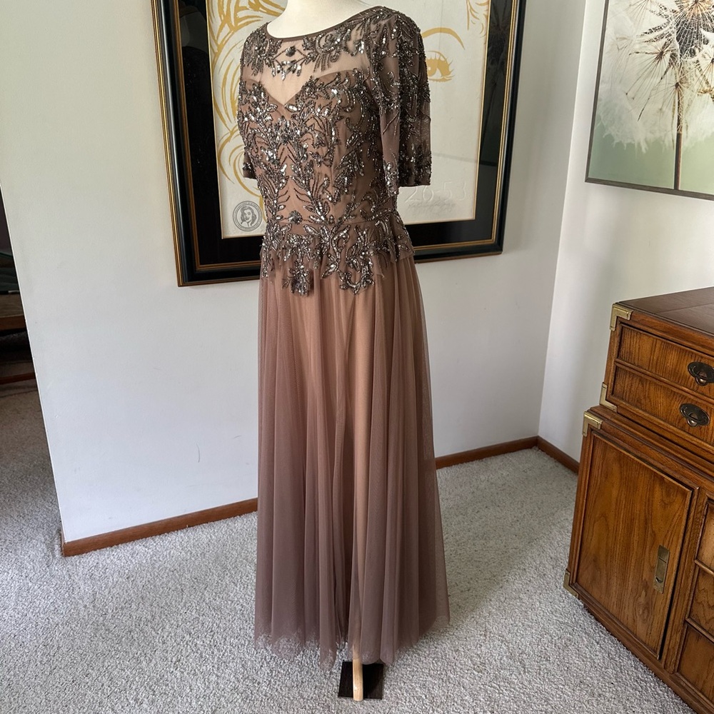 Alex Evenings Brown Embellished Maxi Dress
